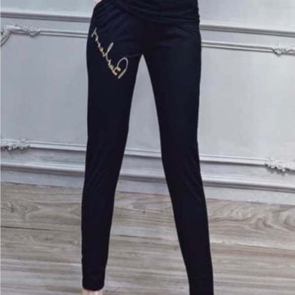 Black Women's Pants with Gold Detail Burberry Embroidered - Picture 1 of 5